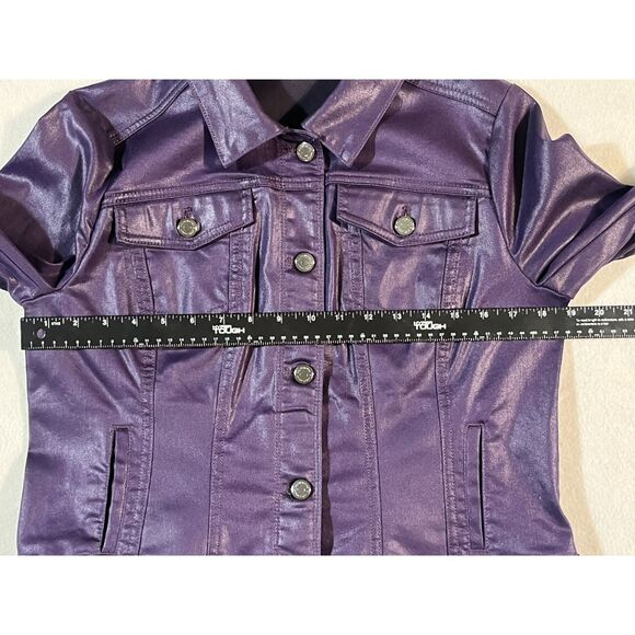 WHBM Purple Shimmer Biker Trucker Coated Jean Jacket Fancy 10 Chic Date EUC - Picture 7 of 8